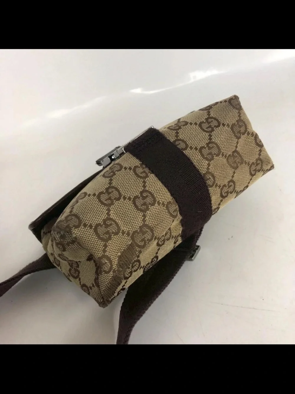 Gucci Beige GG Supreme Canvas Belt Bag with Dark Brown Strap